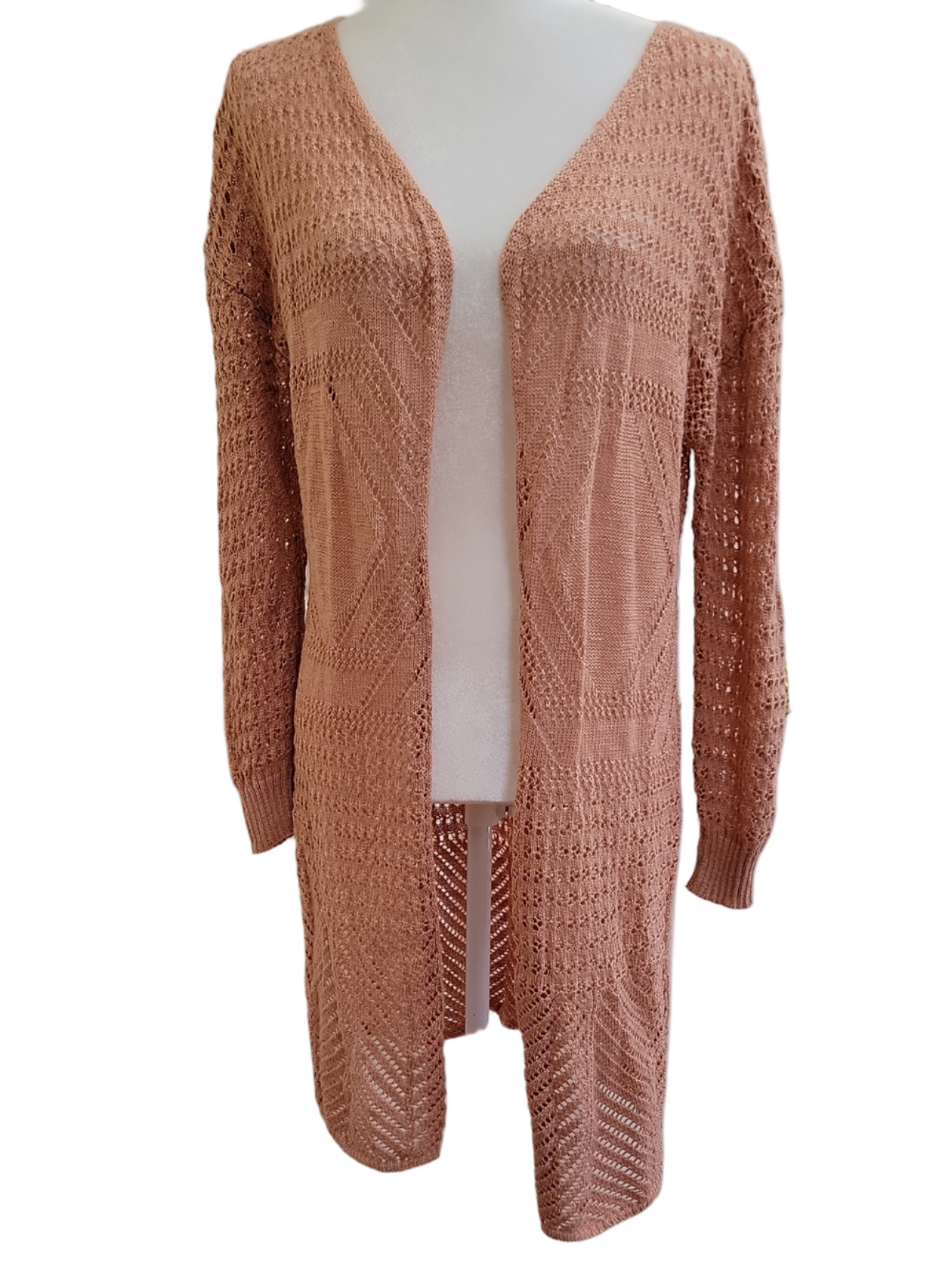Moral Fiber Open Longline Knit Cardigan Dusty Rose Terraccotta Size Large EUC